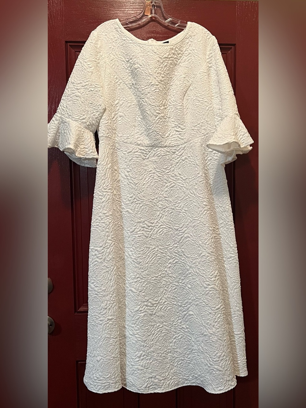 SHEIN White Textured Ruffle Sleeve Midi Dress